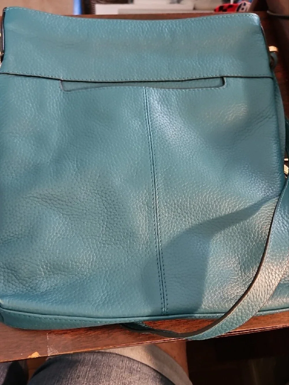 Lodis Teal Pebbled Leather Crossbody with Gold Accent